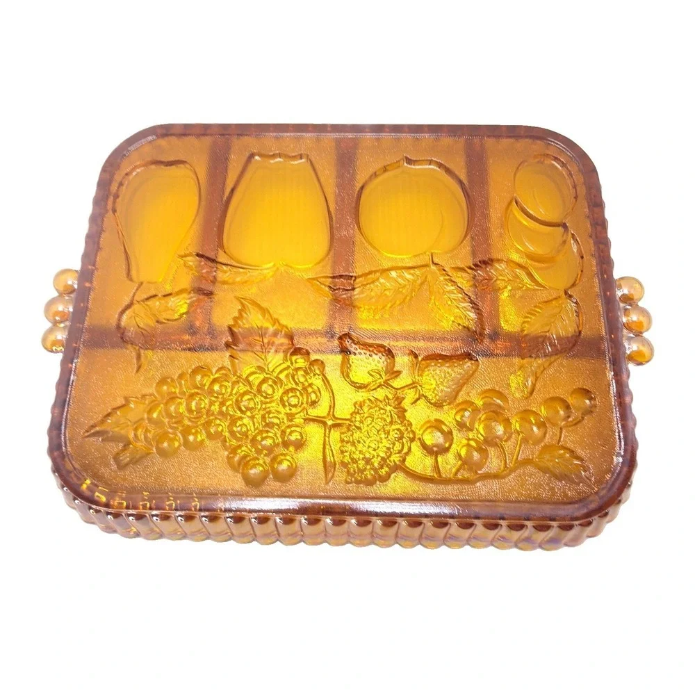 Vintage Indiana Glass Amber Divided Relish Tray Charcuterie Serving Dish MCM
